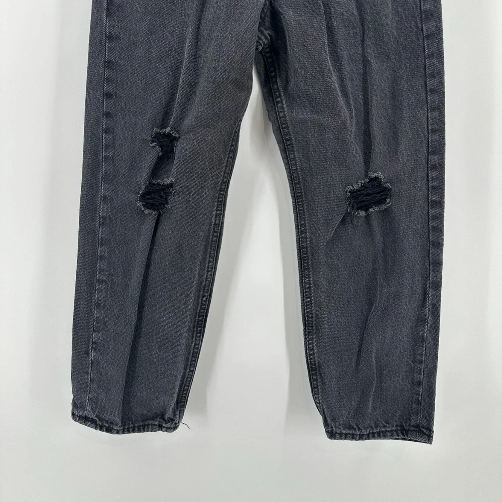 Old Navy Slouchy Straight Jeans Girls 12 Black Cotton Distressed Denim High Rise